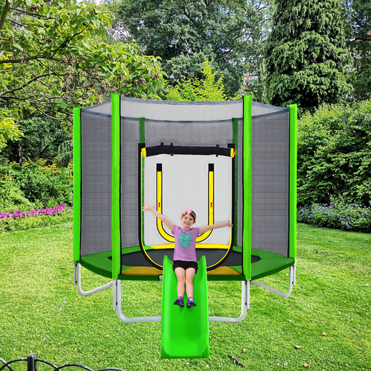 Amazing 7FT Kids Trampoline with Safety Enclosure Net, Slide and Ladder (Free Shipping!)