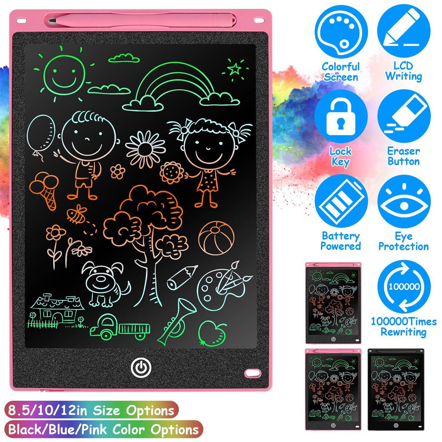 LCD Electronic Writing Tablet: Vibrant Board for Educational Fun!  Available in 8.5in, 10in, or 12in Sizes."